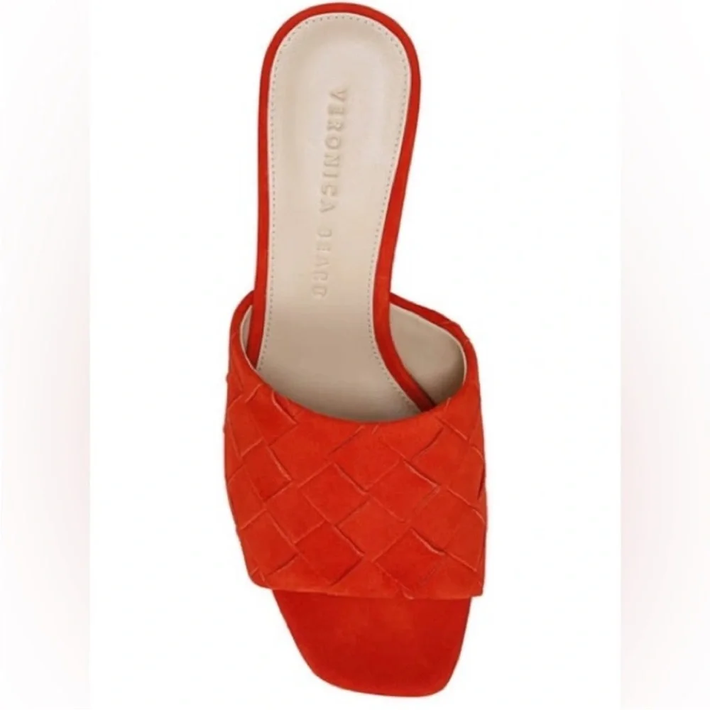 VERONICA BEARD | NIB $325 Kiele Woven Suede Slides in Coral, Size 11